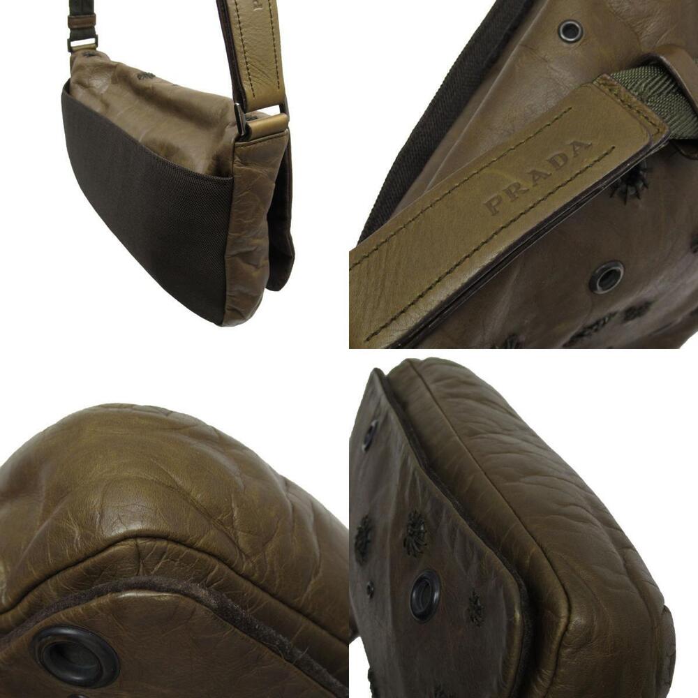 Prada shoulder bag leather canvas brown khaki - Picture 2 of 4